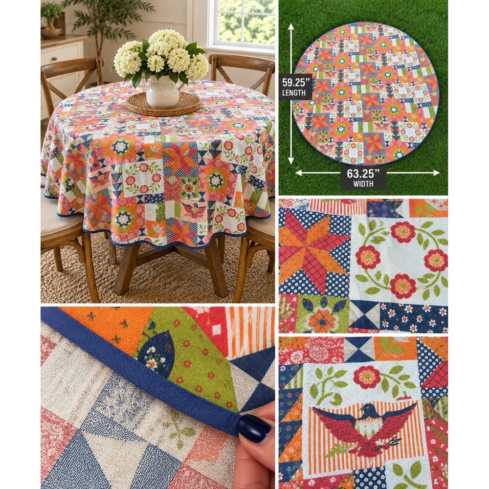 Unbranded Round Patchwork Quilt Tablecloth 60in Multicolor Good Americana Eagle
